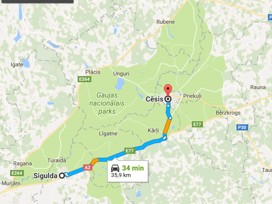 Sigulda Césis itinéraire 