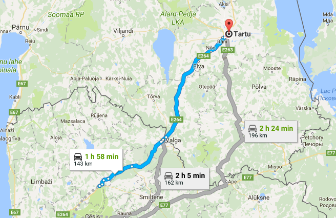 Itinéraire parc national de la Gauja vers Tartu