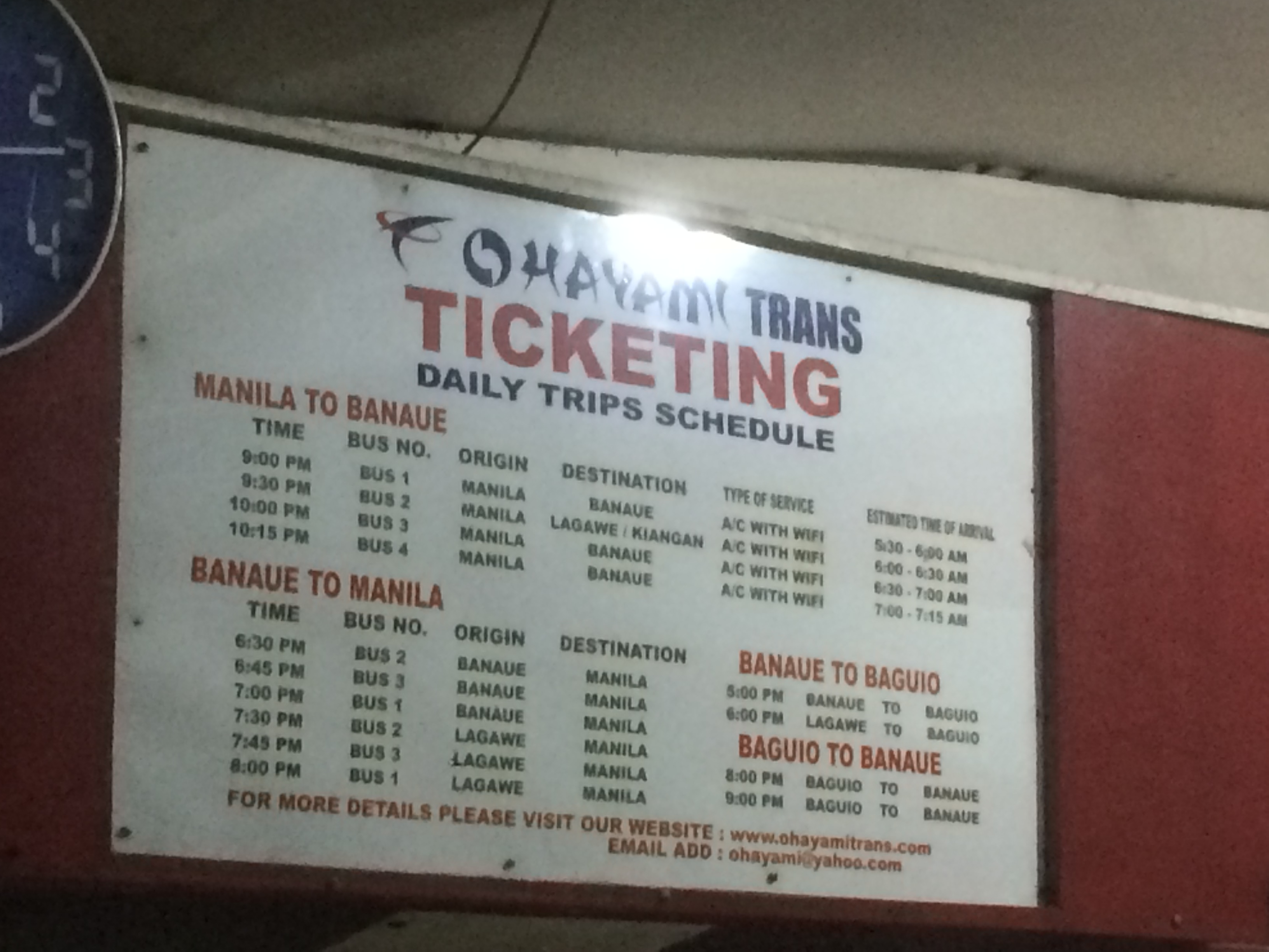 horaire bus Ohayami Manille 